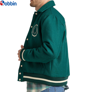 BOBBIN INDUSTRIES. Veste de baseball d'hiver pour homme, style streetwear, veste varsity verte, style street, patch brodé, col rabattu - Product Image 1