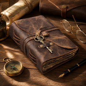 Vintage Leather <b>Journal</b> with Antique Key Handmade Deckle Edge Paper | Rustic Leather Diary Blank Travel Notebook <b>Writing</b> Gift - Product Image 1