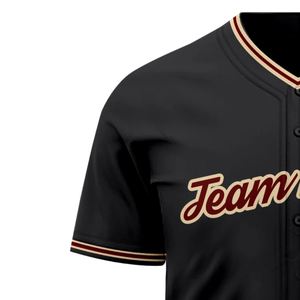 Black Baseball Jersey <b>Short</b> <b>Sleeve</b> <b>Button</b> <b>Up</b> Custom Team Uniform Breathable Polyester Athletic Sports Shirt - Product Image 5