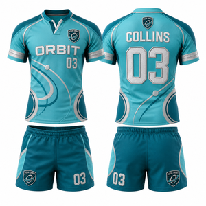 Maillot de rugby sublimé à col en V, manches courtes, pour adultes, jeunes, femmes, unisexe, garçons, filles, avec option nom, numéro, logo et illustration, en kit. - Product Image 5