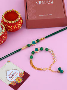Rakhi de Piedra Verde Único con Pulsera Combinada, Joyería Hecha a Mano con Hilo Ajustable, Regalo Perfecto para Hermanos en Ocasiones Festivas - Product Image 2
