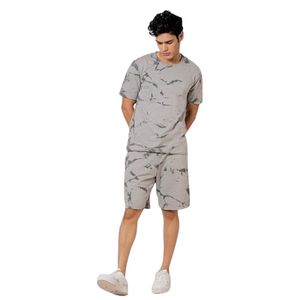 Pyjama et tenue décontractée pour homme en coton imprimé à col rond, coupe classique, t-shirt et short - Product Image 1