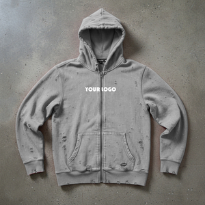 เสื้อฮู้ดดี้ผู้ชายผ้าฝ้ายหนานุ่ม 100% คุณภาพสูง ทรงหลวม ไหล่ตก พร้อมโลโก้แบบสั่งทำพิเศษ ซิปยาวเต็มตัว ผ้าเฟรนช์เทอร์รี่ - Product Image 2