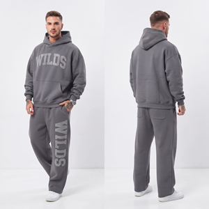 Men's Hooded Wide Leg Fleece Tracksuit Rhinestone Printed Hoodie Sweatpants Set 100% Cotton Streetwear Men Oversized <b>Track</b> Suit - Product Image 4