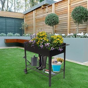 Fioriera Rialzata Mobile in Metallo per Esterni e Interni, con Ruote, per Giardino, Patio, Cortile, Vasi e Fioriere - Product Image 4