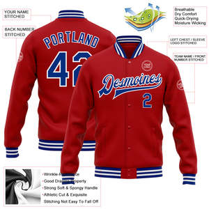 เสื้อแจ็คเก็ตเบสบอลแบบ Letterman ราคาโรงงาน รับสั่งทำ ปักชื่อ หมายเลข โลโก้ ทีม  ขอบแขนและชายเสื้อแบบริบ  ขายส่ง - Product Image 2