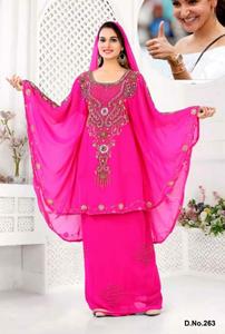 Elegante Abaya Larga de Poliéster Georgette Color Caqui con Bordado Dorado a Mano y Dupatta a Juego, Casual, Transpirable y de Secado Rápido - Product Image 2