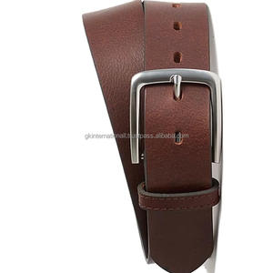 Ceinture en cuir classique marron de haute qualité pour homme, pour jeans ou pantalon, avec boucle en laiton argenté mat solide - Product Image 5
