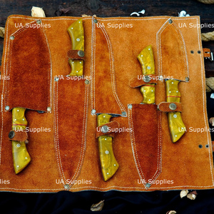 Ensemble de couteaux de cuisine Damas faits à la main, 5 pièces, couverts de chef haut de gamme, ambidextres, finition polie, manches en résine - Product Image 5