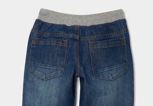 Jeans de mezclilla ajustados y modernos para niño, con cintura con cordón, lavado a la piedra medio, estilo casual de largo completo, venta al por mayor, suministro OEM de Bangladesh - Product Image 5
