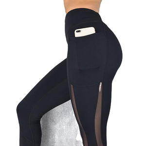 Leggings noirs taille haute avec poches, longueur intégrale, sans coutures, sportifs, extensibles, respirants, séchage rapide, leggings de sport pour femmes - Product Image 1