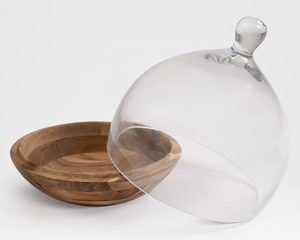 Support à gâteau en bois fait main avec dôme en verre, présentoir à desserts, plateau de cuisson rond, marque LMB, pour boulangerie, table de fête - Product Image 2