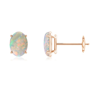 Boucles d'oreilles clous en opale taille ovale plaqué or 10K 14K 18K et argent 925 935, sertissage griffe, luxe, pour femme, pour mariage, par Vaayu Jewels - Product Image 2