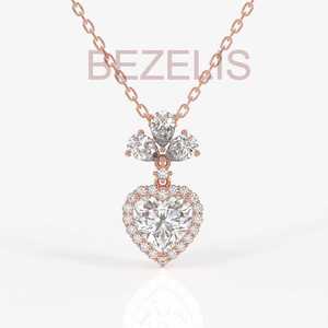 Colgante de Diamantes Cultivados en Laboratorio, Corte Brillante, Forma de Corazón, con Múltiples Piedras, en Oro de 14K, Joyería Fina para Mujer, Regalo de Aniversario - Product Image 4