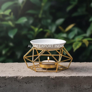 Shiny Gold Finished Iron Stand <b>Ceramic</b> Oil Bowl Tabletop Decorative Incense Oil Burner Home Fragrance Aromatherapy <b>Diffuser</b> Deco - Product Image 5