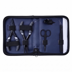 Kit d'application d'extensions capillaires Microlink avancé : Pince à sertir pour la pose de perles, outil à crochet, enfileur de fils et ciseaux - Product Image 1