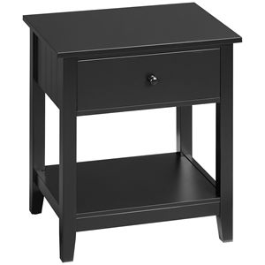 Comodino Moderno Nero con Cassetto e Ripiano per Camera da Letto e Soggiorno - Product Image 1