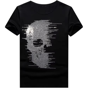 Men's & Women's Glitch Skull Rhinestone T-Shirt 2026 Deep Jet Black Regular Fit Silver <b>Gold</b> Multi-Color <b>Sparkle</b> Crystal <b>Top</b> HD - Product Image 1