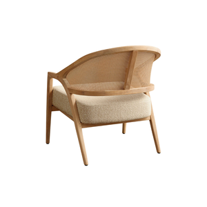 Luxury Solid Teak <b>Outdoor</b> Lounge Chair Natural <b>Rattan</b> Woven Backrest and Plush Cushion Scandinavian Style Resort Furniture - Product Image 5