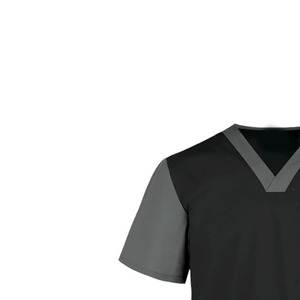 Blusa Médica Unisex Negra con Cuello en V y Manga Corta, con Ribete en Contraste, Uniforme de Enfermera de Hospital - Product Image 4