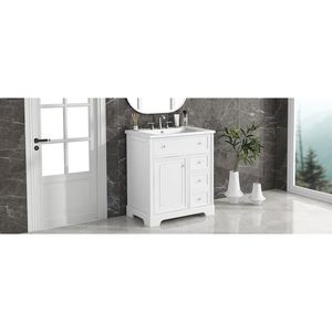 Lavello da bagno 30 \ "in legno massello con due cassetti pannelli MDF porta dell'armadio bianco-un pacchetto (vecchio SKU WF317773AAK) - Product Image 1
