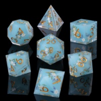 Jeu de dés polyédriques DND à fleurs bleues, 7 dés en résine écologiques, dés à bords vifs faits à la main pour jeux de rôle Dragon Dungeons et jeux de société