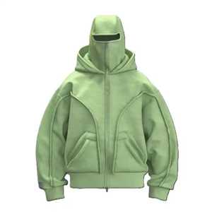 Sweat à capuche zippé pour homme, personnalisé, surdimensionné, à double capuche, avec patchs brodés, style cagoule ninja, en polaire d'hiver, pour le ski - Product Image 1