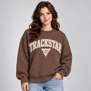 Women's Brown Solid Color Varsity Letter <b>Crewneck</b> Sweatshirt Long Sleeve Custom Logo - Product Image 1
