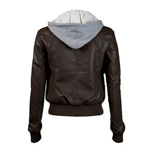 Women Original Leather Bomber <b>Jacket</b> With Fur Trim Hood Zip Closure Winter Coat Full Sleeve Windproof Solid Color Racer <b>Jacket</b> - Product Image 4