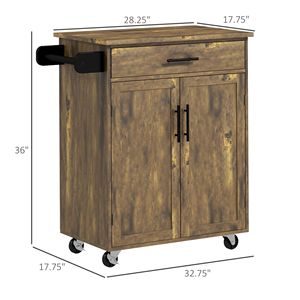 Carrello da Cucina Moderno Rustico Marrone con Ruote, Cassetti, Armadietto Portaoggetti, Portasciugamani, in Metallo, Plastica e Pannelli in MDF Ecologici - Product Image 3