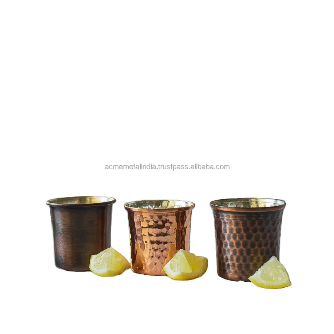 망치 디자인 구리 샷 유리 골동품 구리 컵 및 머그 독특한 금속 유리 세트 2 개의 저녁 식사 식기 장식