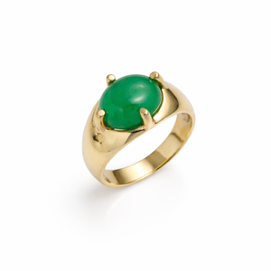 Natural Green Onyx <b>Statement</b> <b>Ring</b> Gold Plated Brass Handmade Bold Cabochon Gemstone <b>Ring</b> For Women Gift - Product Image 1