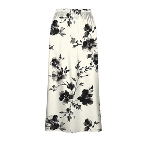 Jupe longue en satin à taille haute pour femme, imprimé floral, taille élastique, décontractée, toutes saisons, élégante, vente en gros, vêtements du Bangladesh - Product Image 1