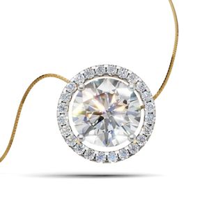 Women's 18K <b>Solid</b> <b>Gold</b> Diamond <b>Pendant</b> Round Brilliant Cut GIA Certified Natural White D Color Classic Style Halo Necklace - Product Image 1