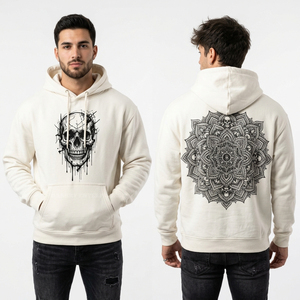 Sweat-shirt à capuche personnalisé orange brûlé pour homme, motif squelette Realms Ancestral, coupe oversize, effet vintage, streetwear, pull-over - Product Image 4