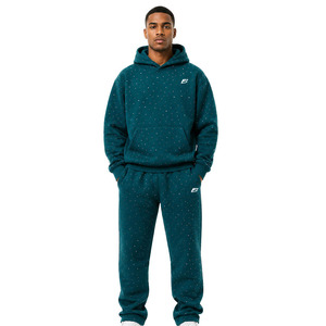 Ensembles de survêtements pour hommes avec strass, sweats à capuche oversize, streetwear d'hiver, polaire chaude, fournisseur OEM ODM avec logo personnalisé - Product Image 1