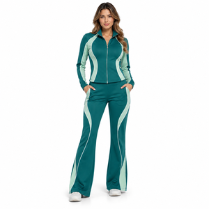Long Sleeve <b>Jacket</b> Elastic Waist Pants Trendy Streetwear OEM Fashion <b>Women</b> Zipper Tracksuit Two Piece Matching Outfit - Product Image 1
