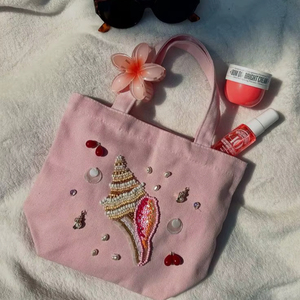KANT K Beaded Fashion Solid Cute Handmade <b>Beach</b> Canvas Tote <b>Bag</b> - Product Image 1