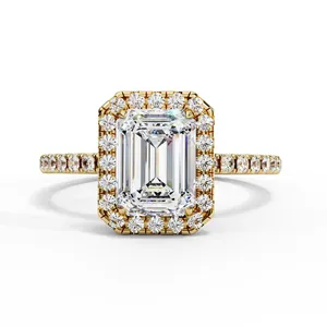 Exquisito Anillo de Diamante de Laboratorio con Corte Esmeralda, Oro Sólido de 18K, Acento de Halo, Anillo de Compromiso Unisex, Joyería Fina para Boda - Product Image 1