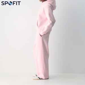 Ensemble de survêtement rose à capuche pour homme SPOFIT, 100 % coton, sweat-shirt et pantalon décontractés pleine longueur, couleur unie, fermeture à cordon - Product Image 5
