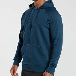 <b>Men's</b> Navy <b>Blue</b> Hooded Zip-Up Sweatshirt 100% Cotton Fleece Regular Fit Solid Color Casual Autumn Wear - Product Image 3