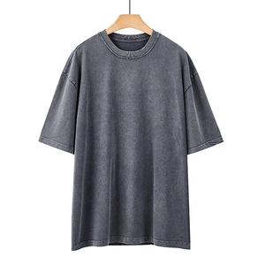 Men's Washed Regular Fit V-neck Short Sleeve Solid Gray Knitted Blank Casual <b>T</b>-Shirt 100% Cotton Breathable Quick Dry <b>TRACK</b> - Product Image 1
