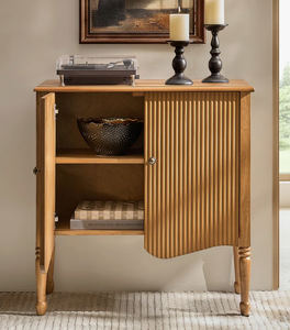 Custom Design Fluted Panel Solid Wood Storage Cabinet Organizer Wholesale Supplier for Living Room Home Decor and Interior - Product Image 1