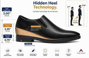 Asken Atelier Men's Hidden Heel Slip-On Loafers Genuine Leather Formal Business <b>Shoes</b> Breathable Toe Design Cushioned Anti-Slip - Product Image 2