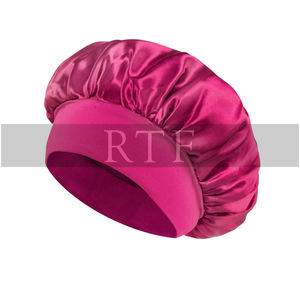 Custom Logo Women Wide Elastic Band Shinning <b>Silk</b> Satin Night Sleeping Chemo Hair Bonnet Hat Cap by Raw to Fine - Product Image 4