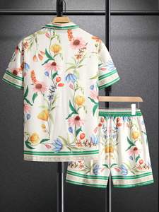 Ensemble deux pièces pour homme, chemise à manches courtes imprimée et short de plage assorti, tenue décontractée estivale colorée pour les vacances - Product Image 6