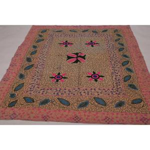 Handmade Vintage Cotton Kantha Suzani <b>Quilt</b> Floral Embroidery Boho Indian Eco-Friendly Washable All-Season Bedspread <b>Throw</b> - Product Image 1