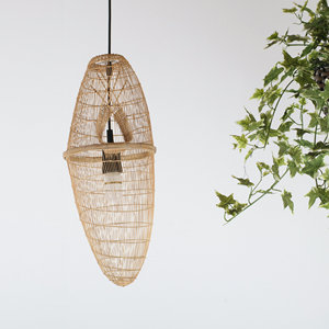 Hanging Repurposed Fishing Trap Basket Pendant Light <b>Tall</b> Woven Boho Rustic Lampshade Bamboo Wood Supplier Manufacturer - Product Image 4