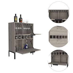 Mobile bar rettangolare Winthrop grigio chiaro con 6 bottiglie - Product Image 6