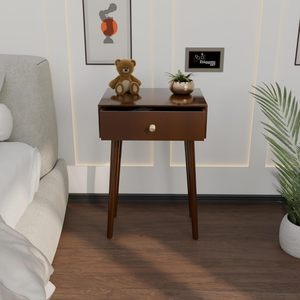 Modern Bedside <b>Table</b> with Solid Wood Legs, Minimalist and Practical End <b>Side</b> <b>Table</b> with Drawer <b>Storage</b>, Easy Assembly (Brown) - Product Image 2